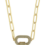 Pave CZ Carabiner Linked Lock Necklace