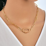Pave CZ Carabiner Linked Lock Necklace