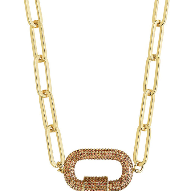 Pave CZ Carabiner Linked Lock Necklace