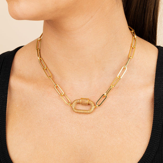 Pave CZ Carabiner Linked Lock Necklace Bundle