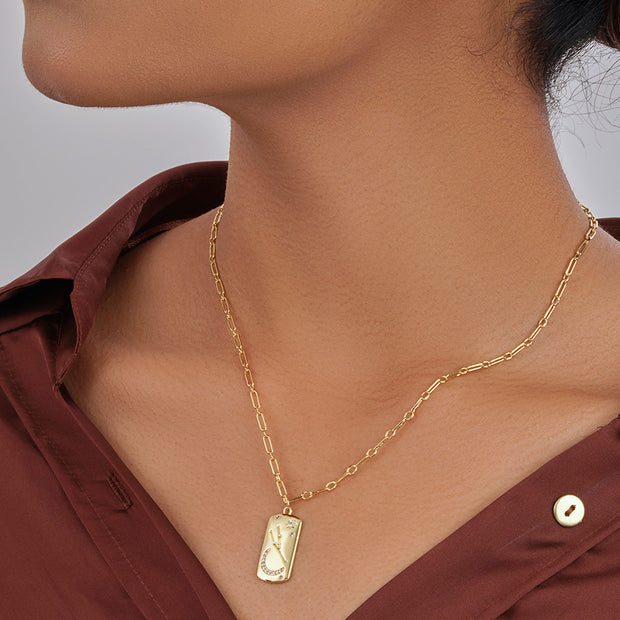 CZ Constellation Dog Tag Pendant Necklace