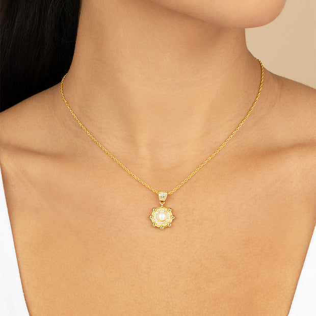 Etta CZ & Pearl Pendant Necklace