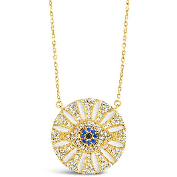 CZ Evil Eye & Enamel Petal Pendant Necklace