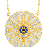 CZ Evil Eye & Enamel Petal Pendant Necklace