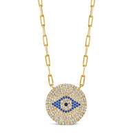 CZ Evil Eye Disk Pendant Necklace