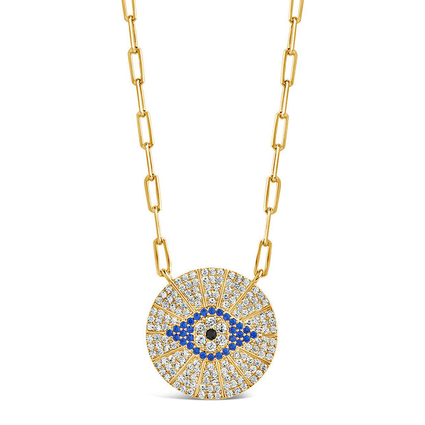 CZ Evil Eye Disk Pendant Necklace