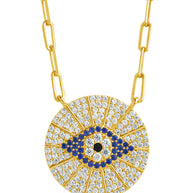 CZ Evil Eye Disk Pendant Necklace