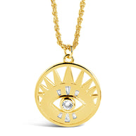 Mahana CZ Evil Eye Disk Necklace