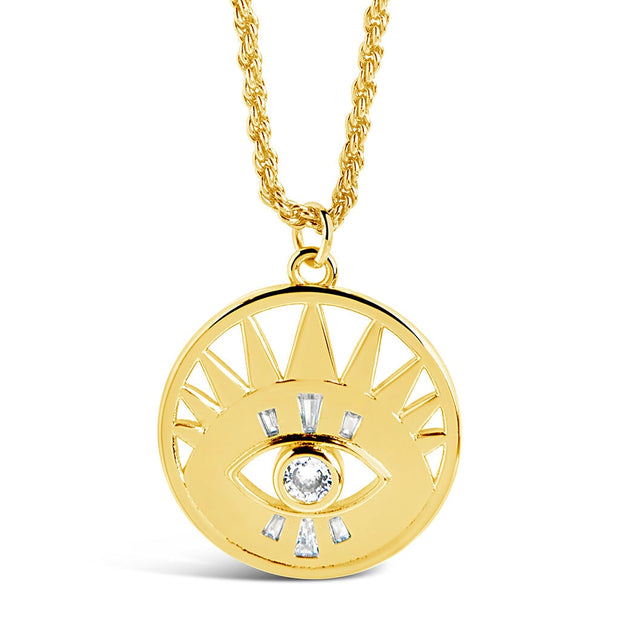 Mahana CZ Evil Eye Disk Necklace