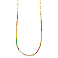 Maria Chain & Rainbow CZ Tennis Necklace