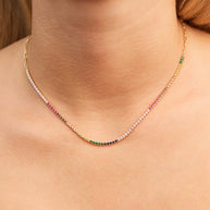 Maria Chain & Rainbow CZ Tennis Necklace
