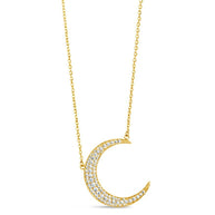 Stationed CZ Crescent Pendant Necklace
