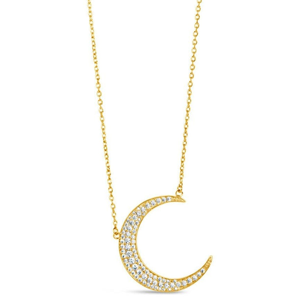 Stationed CZ Crescent Pendant Necklace
