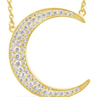 Stationed CZ Crescent Pendant Necklace