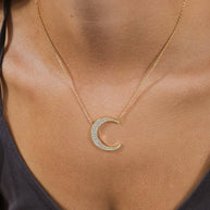 Stationed CZ Crescent Pendant Necklace