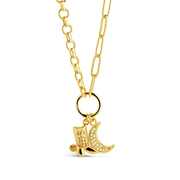 Kelsea CZ Boot & Moon Pendant Charm Necklace