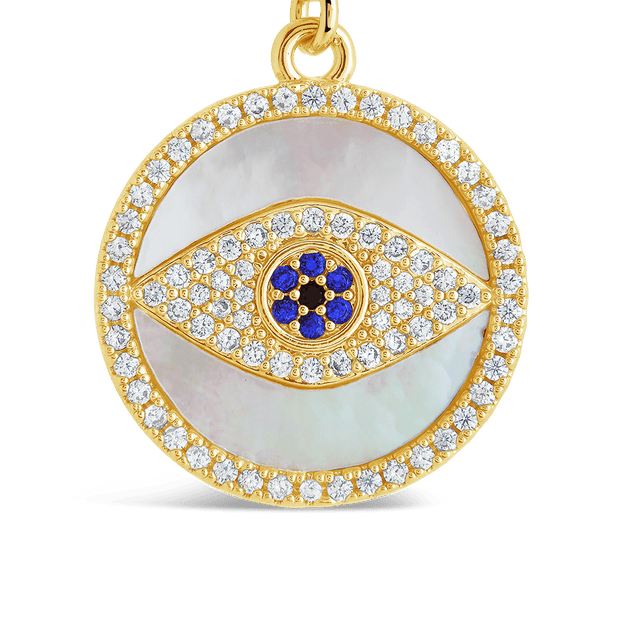 CZ & Mother of Pearl Evil Eye Pendant Necklace