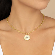 CZ & Mother of Pearl Evil Eye Pendant Necklace
