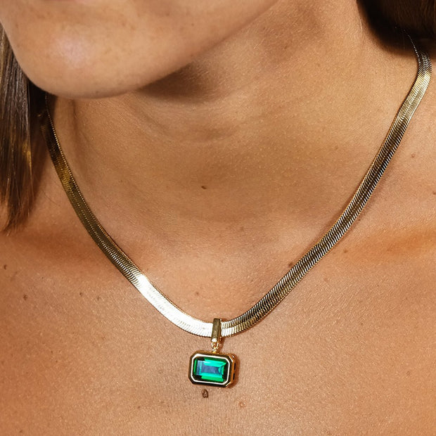 Calder CZ & Herringbone Pendant Necklace