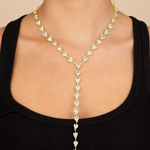 Tasha CZ Stationed Heart Lariat Necklace