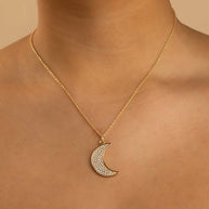 Pave CZ Moon Crescent Pendant