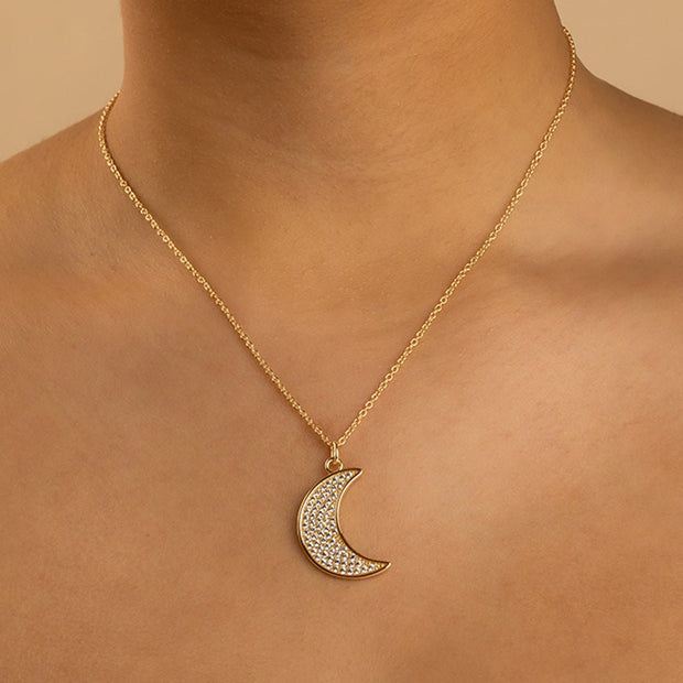 Pave CZ Moon Crescent Pendant