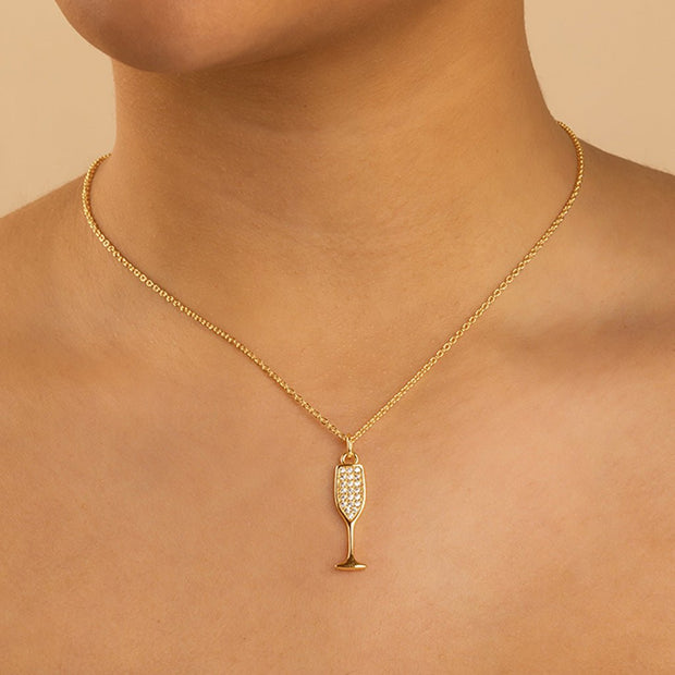 Pave CZ Champagne Flute Pendant
