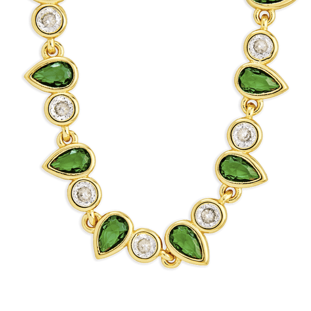 Emerald Pear & Round Cut Bezel CZ Tennis Necklace
