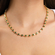 Emerald Pear & Round Cut Bezel CZ Tennis Necklace