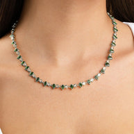 Emerald Pear & Round Cut Bezel CZ Tennis Necklace