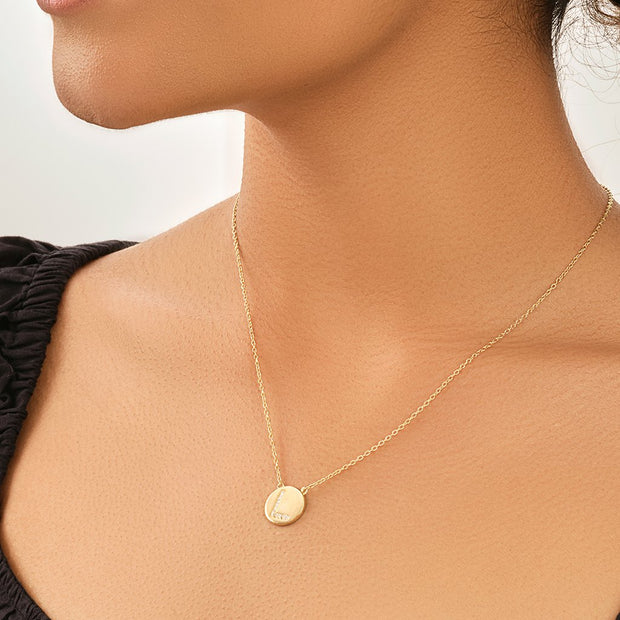 14K Gold Plated Sterling Silver CZ Round Initial Necklace