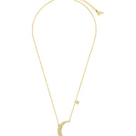 Sterling Silver CZ Crescent & Star Charm Necklace