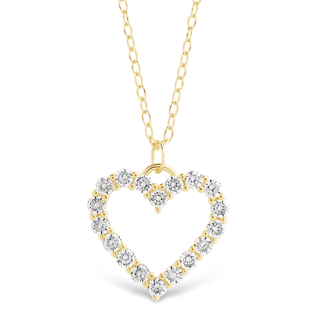 Sterling Silver Cubic Zirconia Outline Heart Pendant Necklace