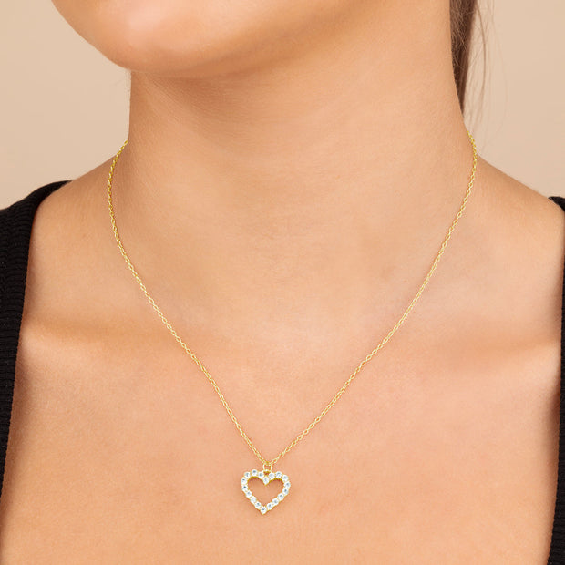 Sterling Silver Cubic Zirconia Outline Heart Pendant Necklace