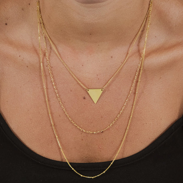 Triple Chain Layered Triangle Necklace