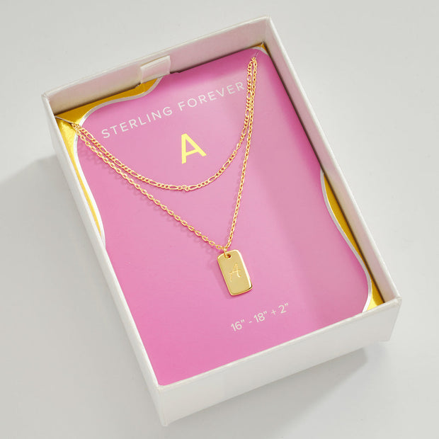 Initial Tag Layered Chain Necklace
