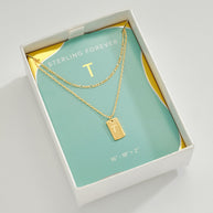Initial Tag Layered Chain Necklace