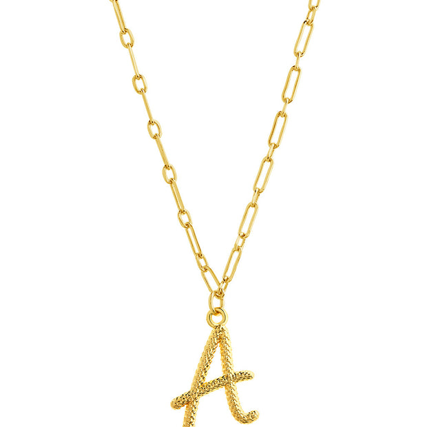 Textured Initial Charm Pendant Necklace