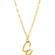 Textured Initial Charm Pendant Necklace