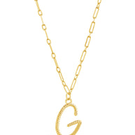 Textured Initial Charm Pendant Necklace