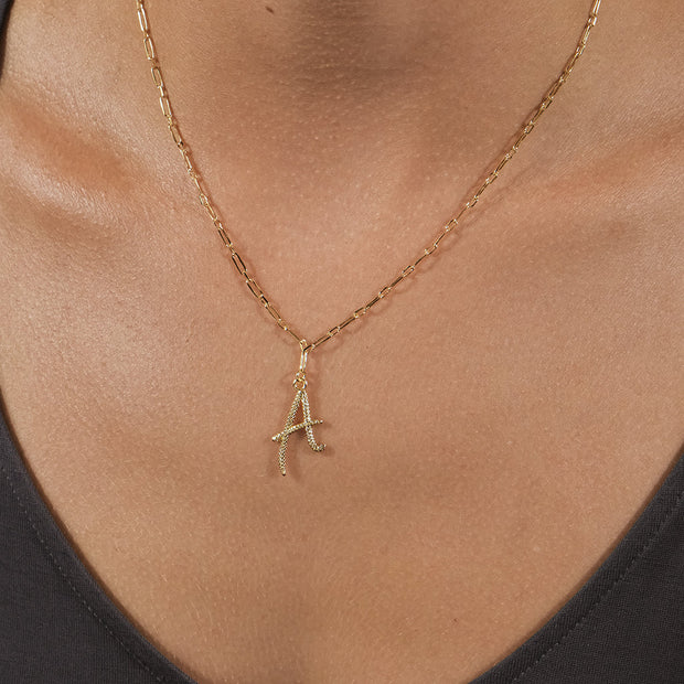 Textured Initial Charm Pendant Necklace