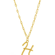 Textured Initial Charm Pendant Necklace