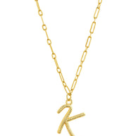 Textured Initial Charm Pendant Necklace