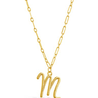 Textured Initial Charm Pendant Necklace