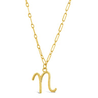 Textured Initial Charm Pendant Necklace