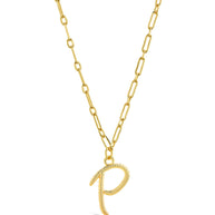 Textured Initial Charm Pendant Necklace