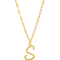 Textured Initial Charm Pendant Necklace