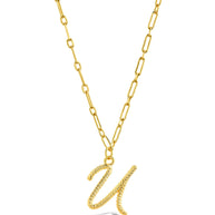 Textured Initial Charm Pendant Necklace