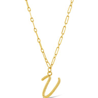 Textured Initial Charm Pendant Necklace