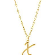 Textured Initial Charm Pendant Necklace